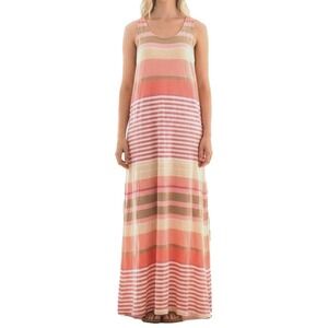 Tommy Bahama Maxi Dress Womens M Pink Striped Sleeveless Scoop Neck Cotton Knit